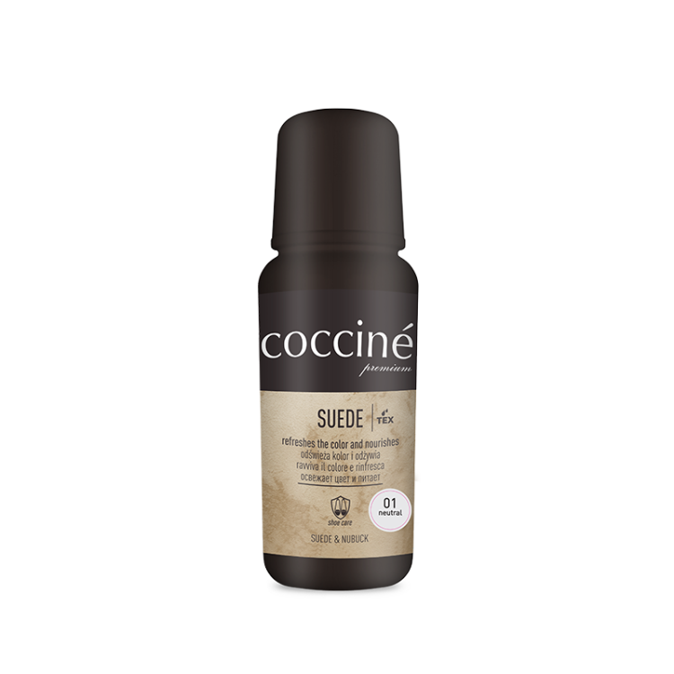 Cocciné Suede Renowator Neutral to bezbarwny preparat do zamszu i nubuku w płynie. Odświeża wygląd, wyrównuje kolor i chroni skórę bez zmiany odcienia. Idealny do butów w każdym kolorze. Pielęgnuje, nie zatyka porów, łatwy w aplikacji. Pojemność 75 ml.