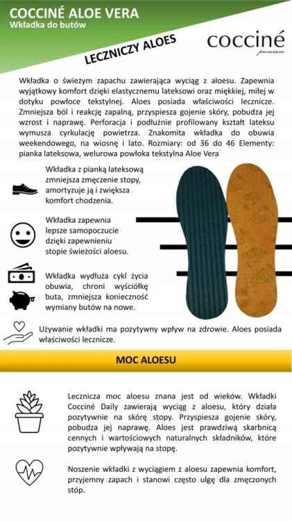 COCCINE LATEX ALOE VERA Wkładki do butów 36–46 | Komfort, świeżość, higiena